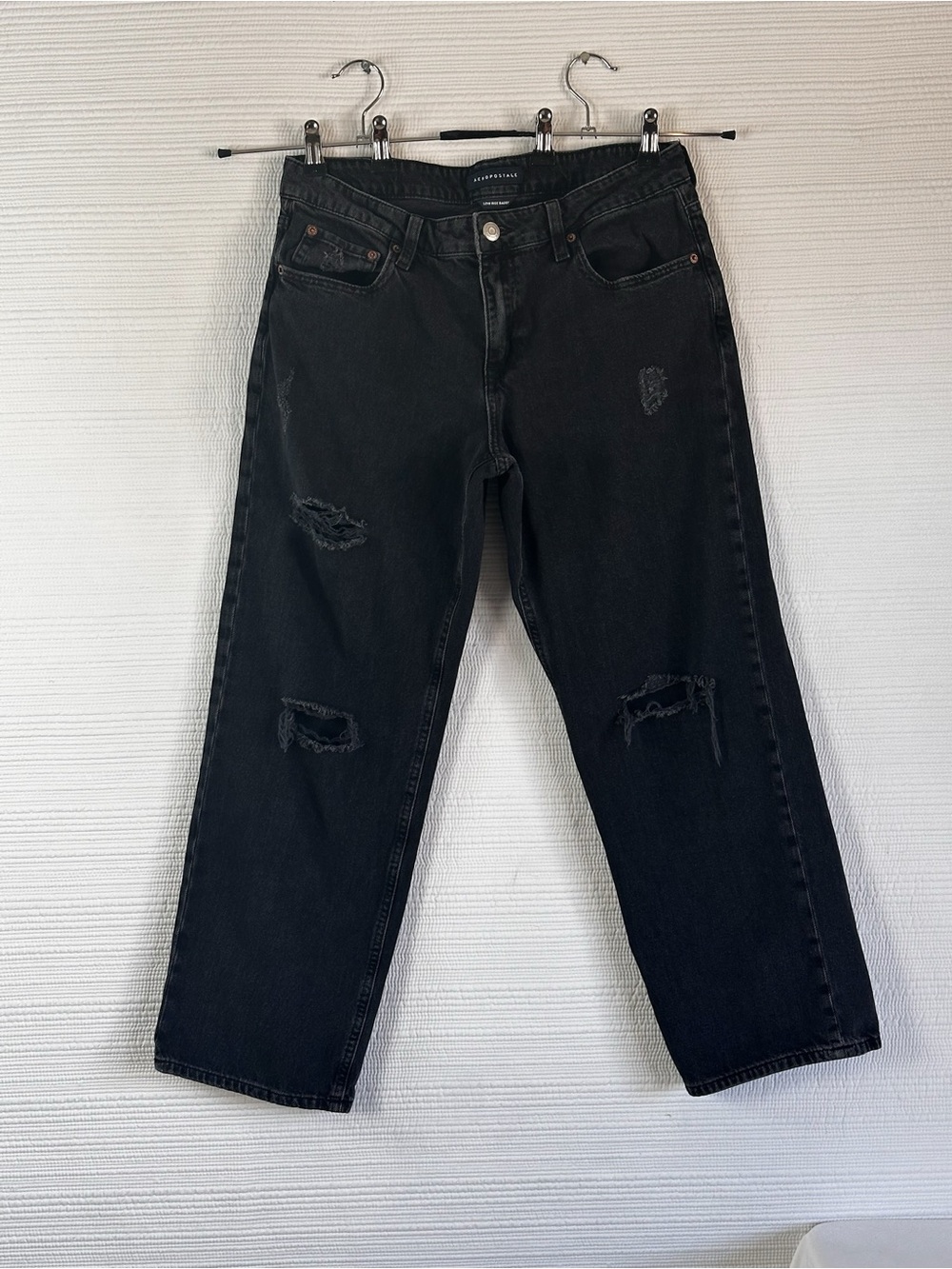 Women’s Aeropostale Low Rise Baggy Distressed Black Jeans Size 10 Short Y2K